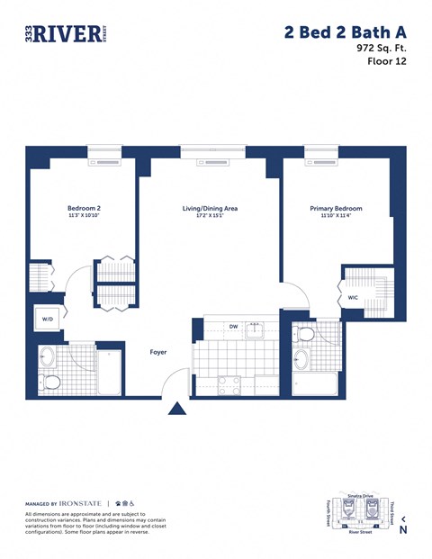 the floor plan of 2 bed 2 bath a
